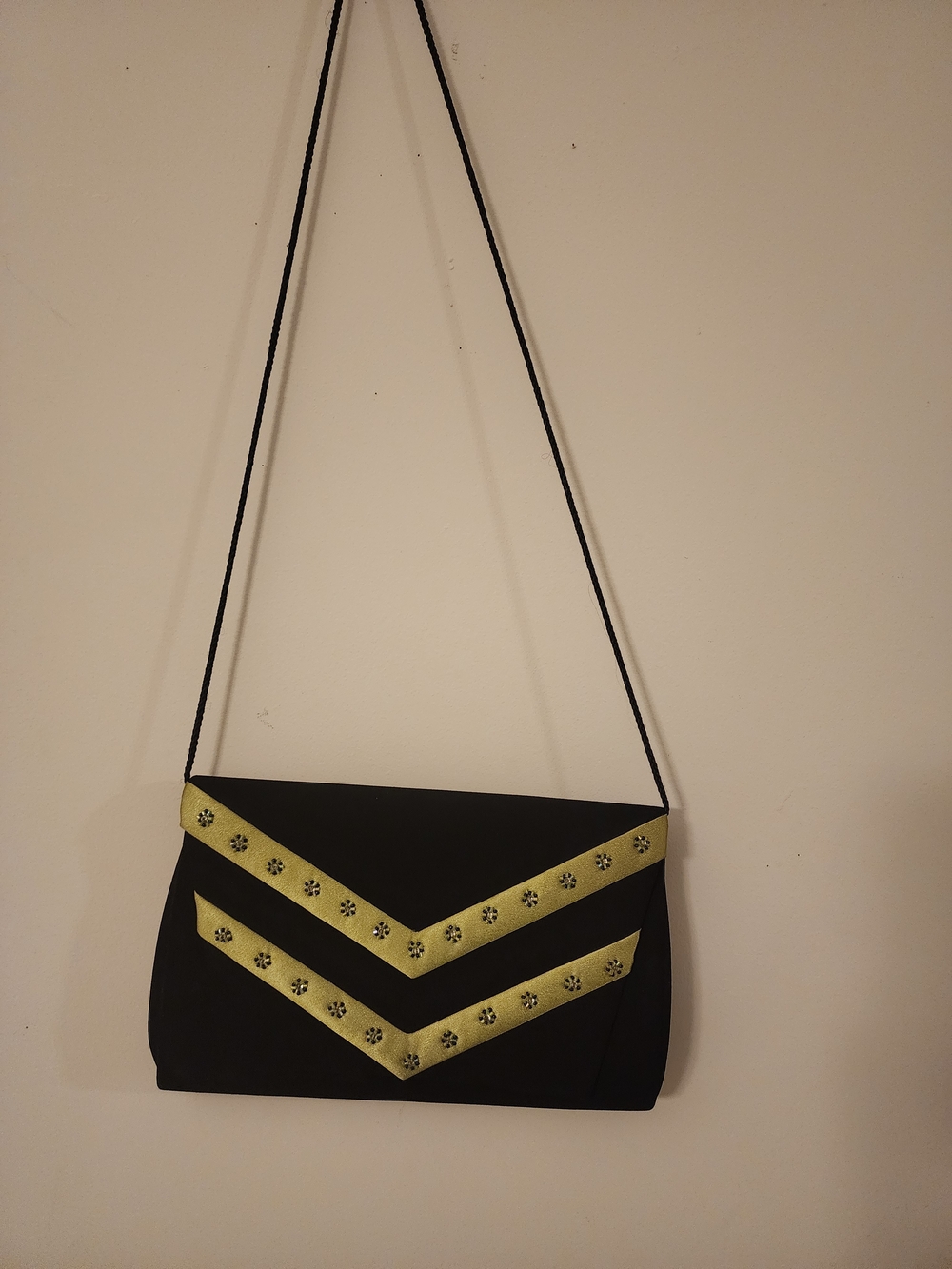 Milano Black Clutch with Gold Chevron Straps